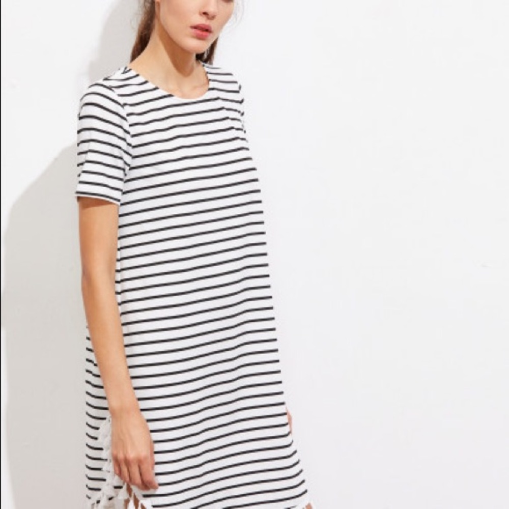 TASSEL TRIM Stripped Tee Dress - Picture 2 of 6